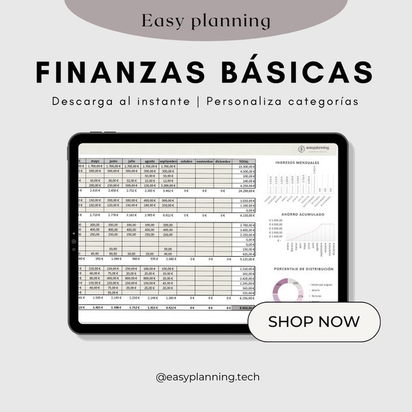 Planificador de finanzas anual, versión automatizada con gráficos. Fácil de usar, te permite de un vistazo ver la evolución de tus ingresos.