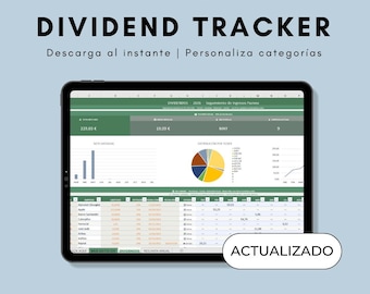Tracker de Dividendos Excel · Seguimiento Cartera de Acciones · Ingresos Pasivos · euros, dólares, libras  · Plantilla Finanzas Personales