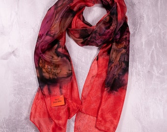 Handmade Red & Burgandy Silk Scarf