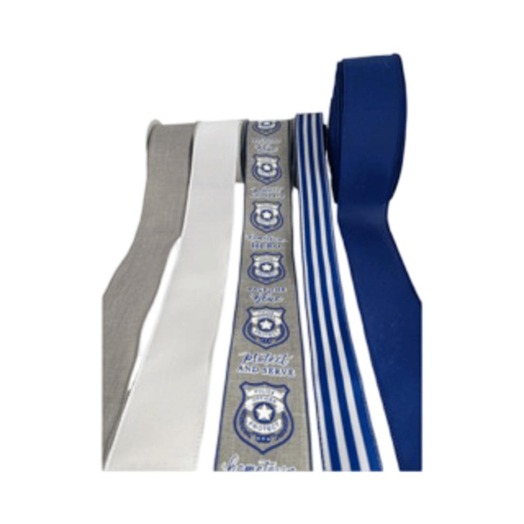 Deca Ribbon Police Appreciation Wired Ribbon Bundle: Thin Blue Line Wreath, Gift ...