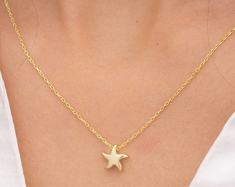 14K Gold Plated Starfish Necklace: Handmade 925 Silver Pendant