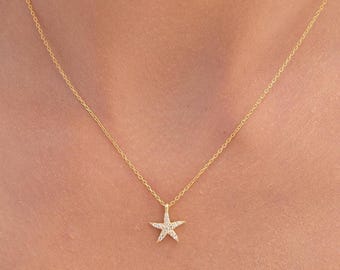 Sterling Silver Starfish Necklace, Minimalist Ocean Jewelry