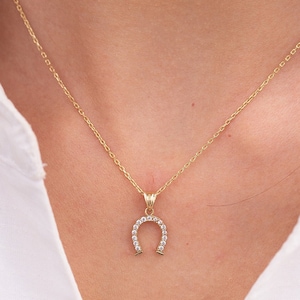14K Gold Horseshoe Necklace: Sterling Silver Equestrian Pendant