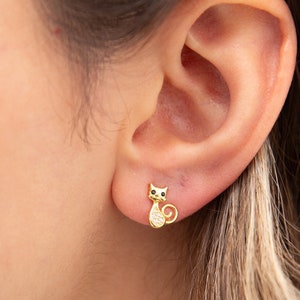 Katze Ohrringe, Katze Ohrstecker, Miau Ohrringe, Katze Schmuck, Tier Ohrringe, Anima Schmuck, Tier Ohrstecker, Geschenk für sie, 925 Silber