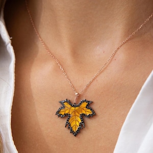 Handmade Maple Leaf Pendant: 925 Silver Necklace with Zircon
