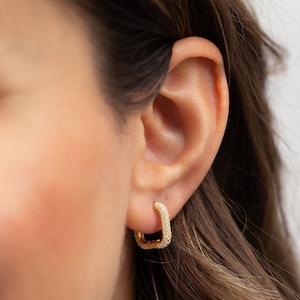 14K Gold Plated Square Hoop Earrings: 925 Silver Geometric Jewelry