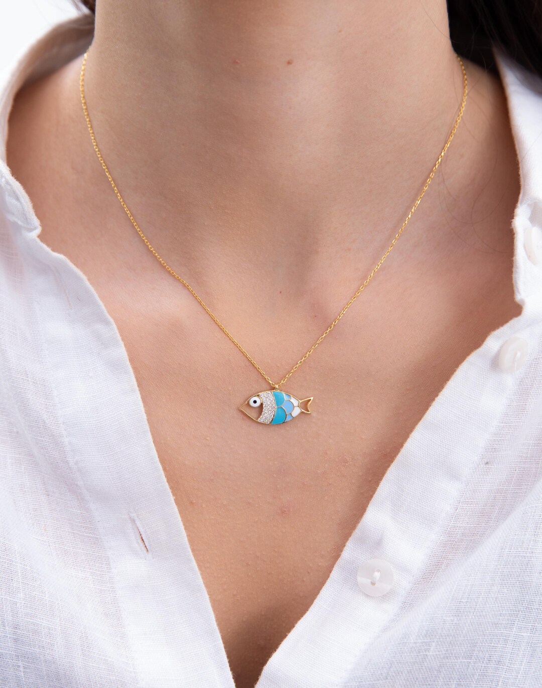 Sterling Silver Fish Pendant Necklace: Enamel Ocean Jewelry - Etsy