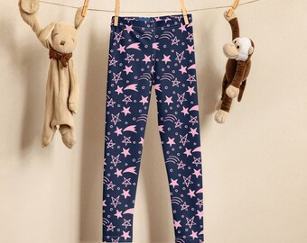 Kid's Leggings, pink stars leggings. Kids sport leggings.