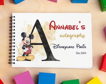 Personalised Mickey Mouse Disneyland Disney World Initials Autograph Book - Disneyworld, Disney Cruise, surprise kids fan notebook