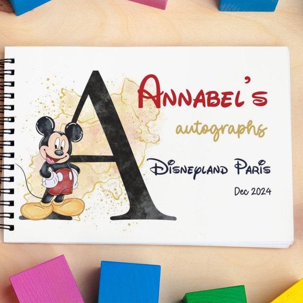 Personalised Mickey Mouse Disneyland Disney World Initials Autograph Book - Disneyworld, Disney Cruise, surprise kids fan notebook