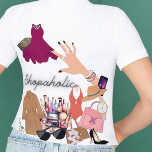 Shopaholic Digital Design, Print Gift for Her, Funny Tshirt, Trendy Shopaholic T-Shirt Design, Woman&#39;s Shopping Gift Print, PNG SVG Design