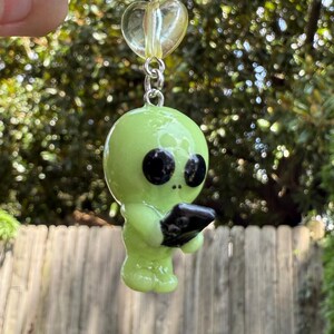 Glow in the Dark Alien on Phone Keychain