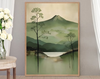 Japandi Mountain Landscape Print – Minimalist Boho Wall Art (Digital Download)