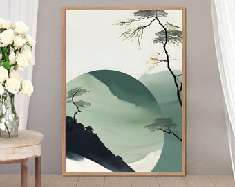 Japandi Landscape Art Print, Minimalist Zen Decor (Digital Download)