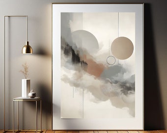 Japandi Abstract Wall Art Print, Minimalist Boho Decor (Digital Download)