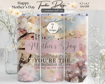 Vaso floral para el Día de la Madre PNG, 20 oz, delgado, para sublimación (descarga digital)