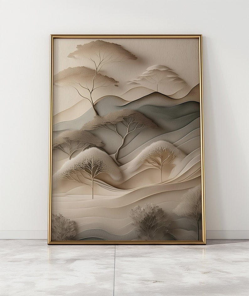 Neutral Landscape With Trees, Minimalist Japanese Zen Nordic Wall Art ...