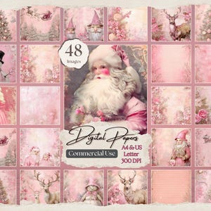 Rosa Weihnachtspapier Set: Vintage Santa, Shabby Chic für Junk Journals (A4 & 8.5x11)