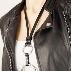 Black leather O-ring necklace, collar, leather cord, choker, charm necklace, jewelry, women&#39;s necklace, leather necklace, leather rope necklace