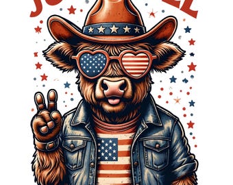Just Chill the Fourth Out - Fourth of July Highland Cow Png, Cute Png, Cow Png, Fourth of July Png, Chill Out Png