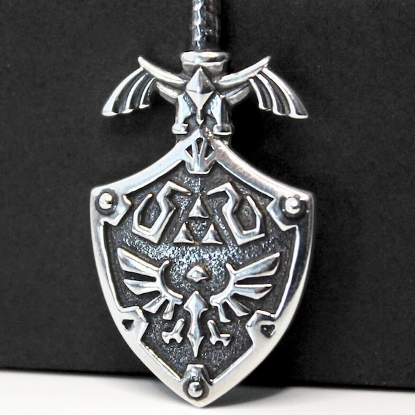 Zelda necklace Hylian Shield Master Sword Pendant 925 Sterling Silver Geek Zelda Jewelry