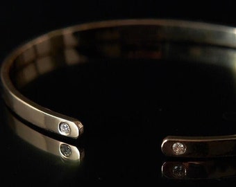 Gold cuff bracelet / 14k Gold bracelet for women / Solid gold bangle / Diamond bracelet / Birthday Gift / Best gift for her