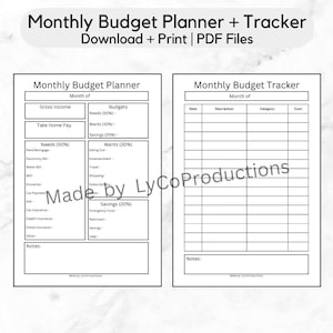 Monthly Budget Planner and Tracker using the 50/30/20 Rule | Download and Print or Use Digitally | PDF Files | Get Financially Organized