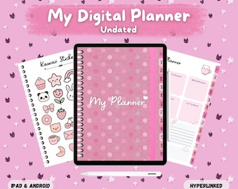 Cute Pink Digital Planner, Undated Planner for Goodnotes, Monthly, Weekly, Daily, Kawaii Stickers, Simple Planner For IPad, Android
