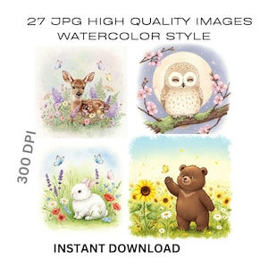 Aquarell Baby Tier Clipart Bundle süsse Kinderzimmer Tier Illustrationen Digitaler Download PNG & JPG Sofortiger Download