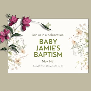 Floral Baptism Invitation Template: Editable Christening Invite (Digital Download)