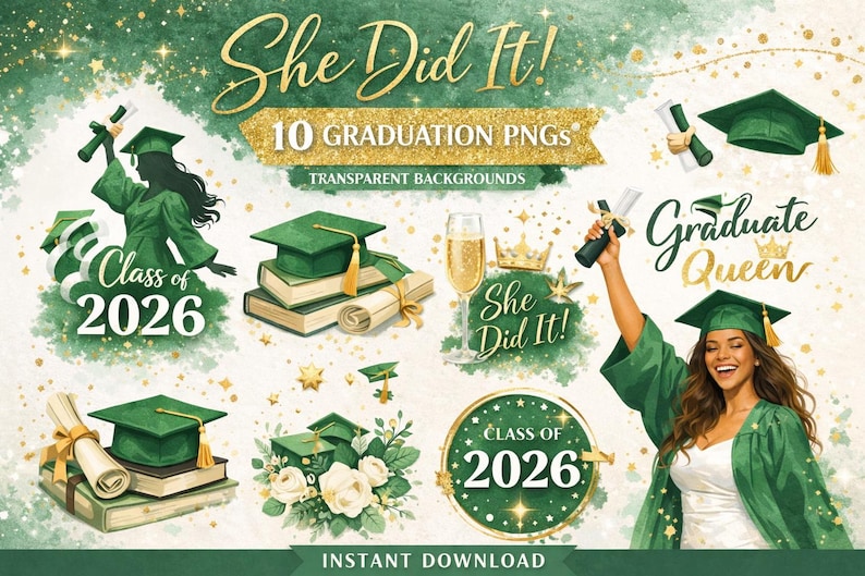 Graduation PNG Bundle | Class of 2026 Graduate Queen Clipart (instant ...