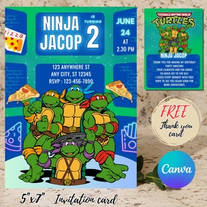 Ninja Turtle Invite, Turtle Birthday Invitation, Turtle Birthday Invitation, turtles party birthday invitation, Ninja Turtle Invitation