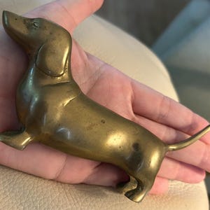Small Vintage Solid Brass Dachshund Figurine | Wiener Dog | Patina Brass Miniature Dog Statue