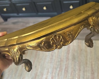 Vintage Burwood Gold Rococo Wall Shelf, Hollywood Regency Sconce
