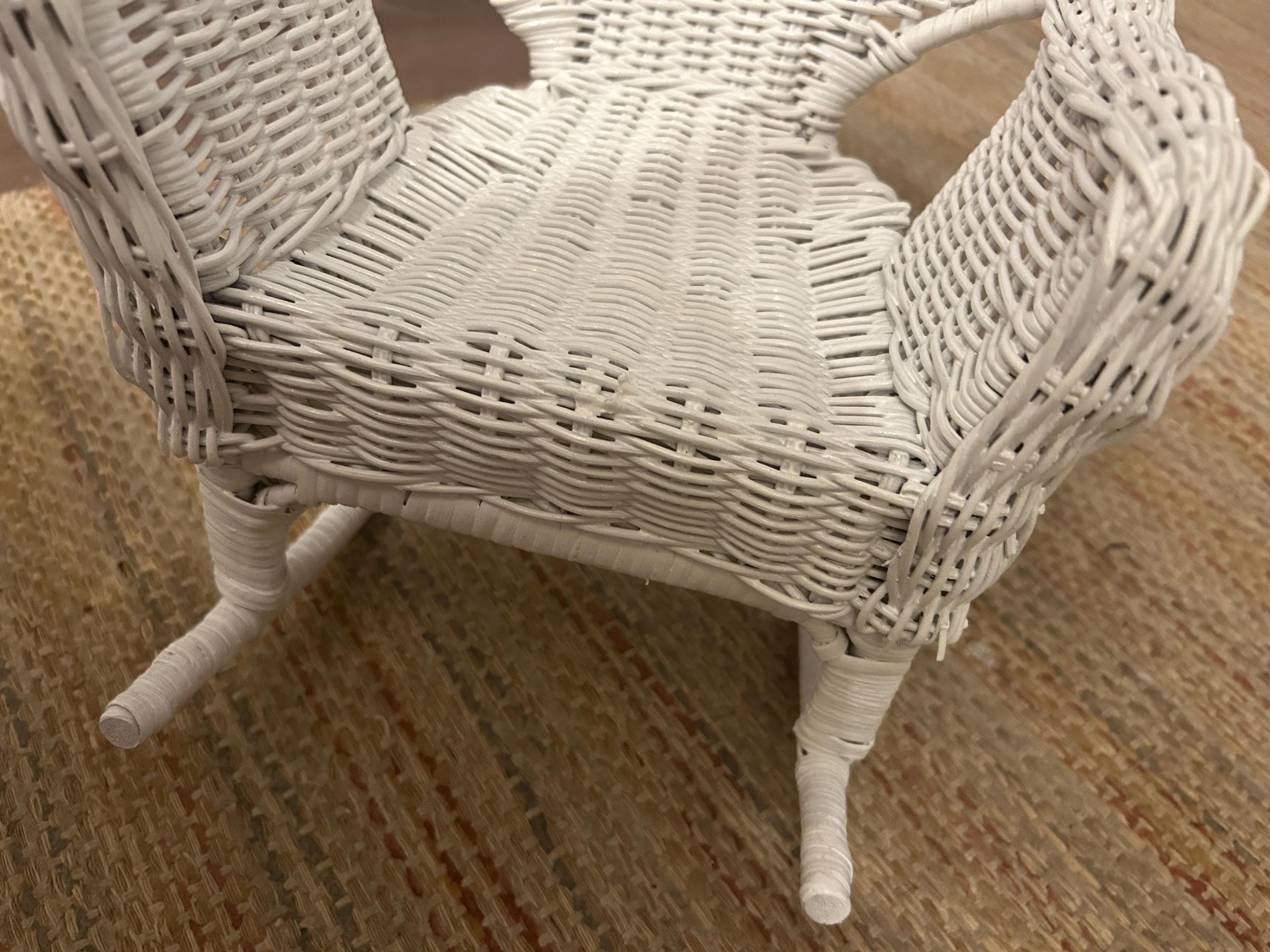 Doll Sized White Wicker Rocking Chair With Beaded Detailing - Etsy