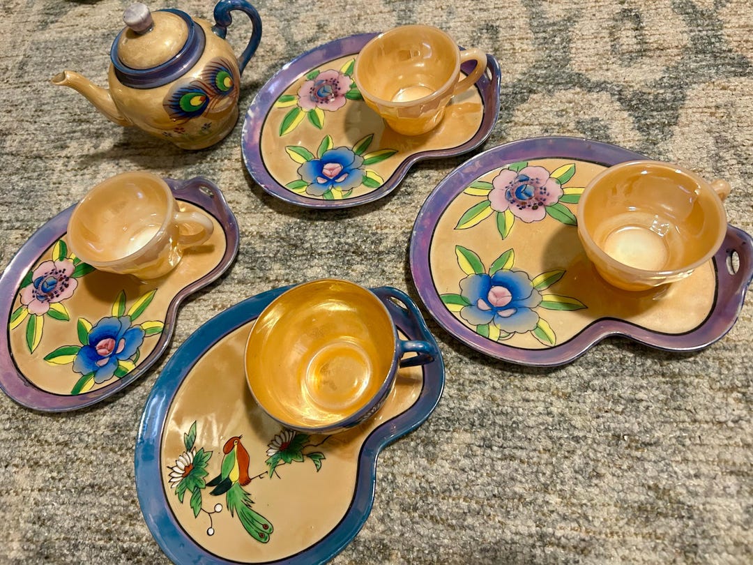 Luster Tea Set Vintage Lusterware Tea Set | Chandor Bird Japan, Floral Demitasse - Etsy