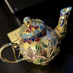 Vintage Cloisonné Mini Teapot Ornament | Handcrafted Chinese Enamel Art | Collectible Decor