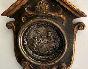 Cherub & Lyre Wall Plaque: Gilded Baroque Revival Relief Art