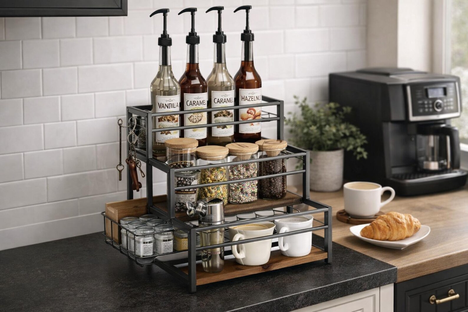 3 Tier Coffee Syrup Rack Organizer | Countertop Storage Stand for Syrup ...