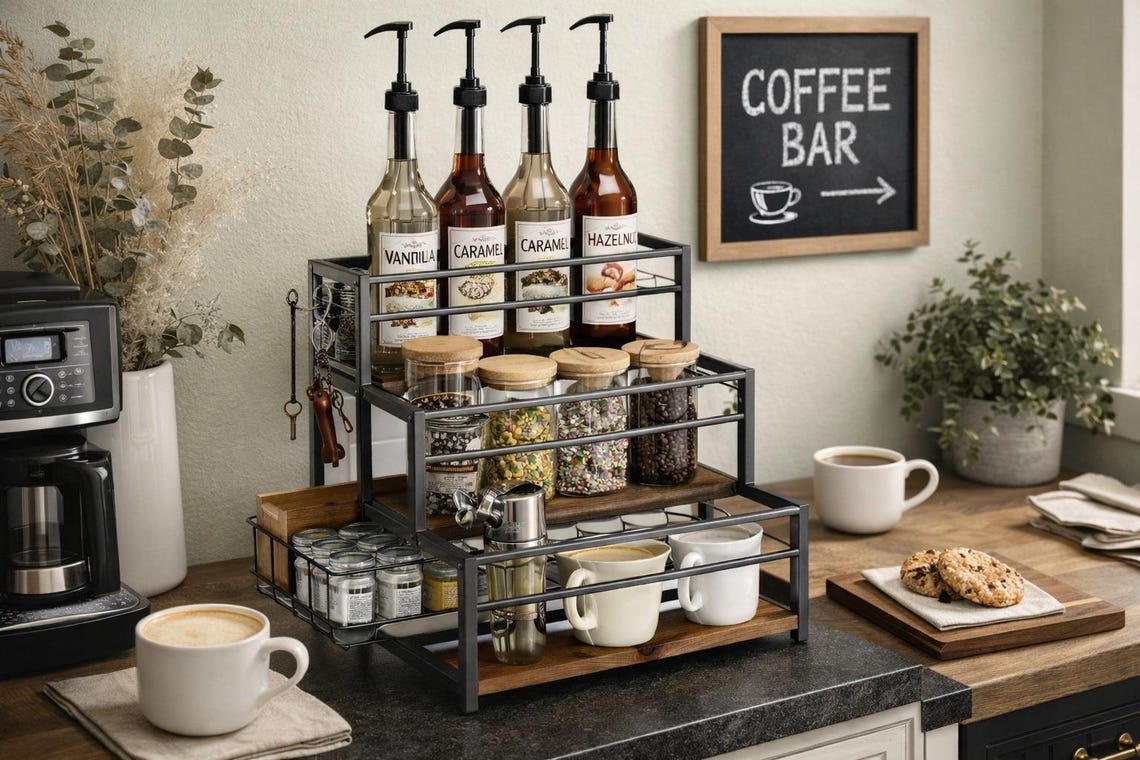 3 Tier Coffee Syrup Rack Organizer | Countertop Storage Stand for Syrup ...