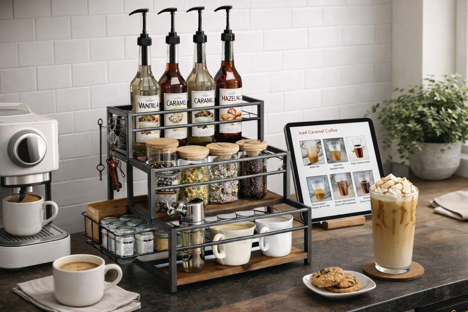 3 Tier Coffee Syrup Rack Organizer | Countertop Storage Stand for Syrup ...