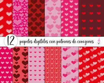Papeles digitales para San Valentín | Papel digital corazones | Papeles digitales | Fondo de corazón | Papel A4 | Papel digital San Valentín