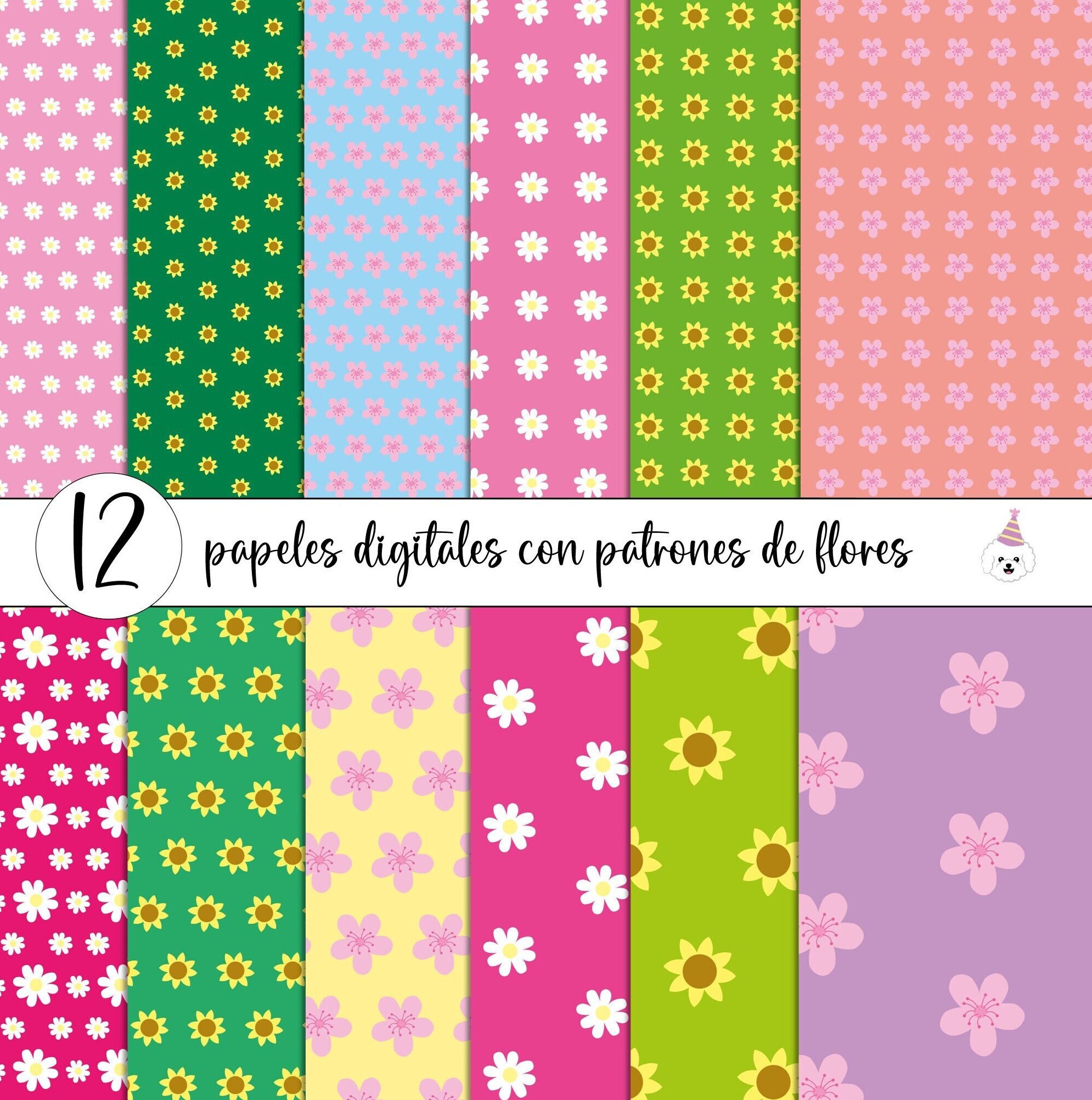 Flower digital papers | Floral paper | Flower paper | Daisy Paper | Sunflowers paper | Cherry paper | A4 paper