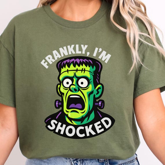Neon Frankenstein Bust Frankly, Im Shocked T-shirt | Funny