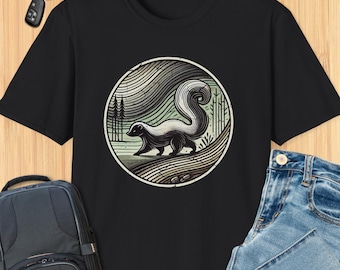 Vintage Style Skunk Graphic T-shirt Wildlife Medallion Badge Tee Outdoor Hiking Camping Gift
