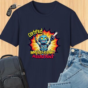 Camiseta Twisted Certified Robot Intelligent Assistant, software de inteligencia artificial, sistemas informáticos, divertido, humor, tecnología, STEM, Gildan Softstyle