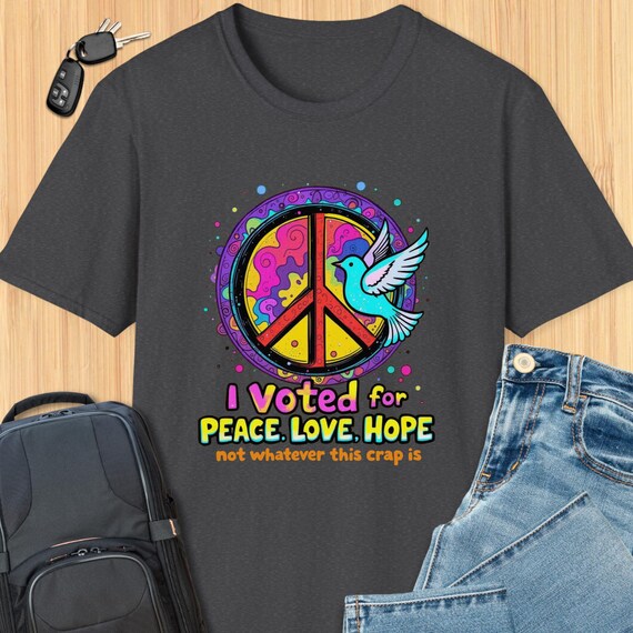 Colorful Peace Love Hope Dove Design T-shirt - Psychedelic