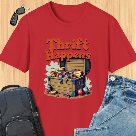 Thrift Happens Thrifting Treasure Chest Rust Text T-shirt - Etsy