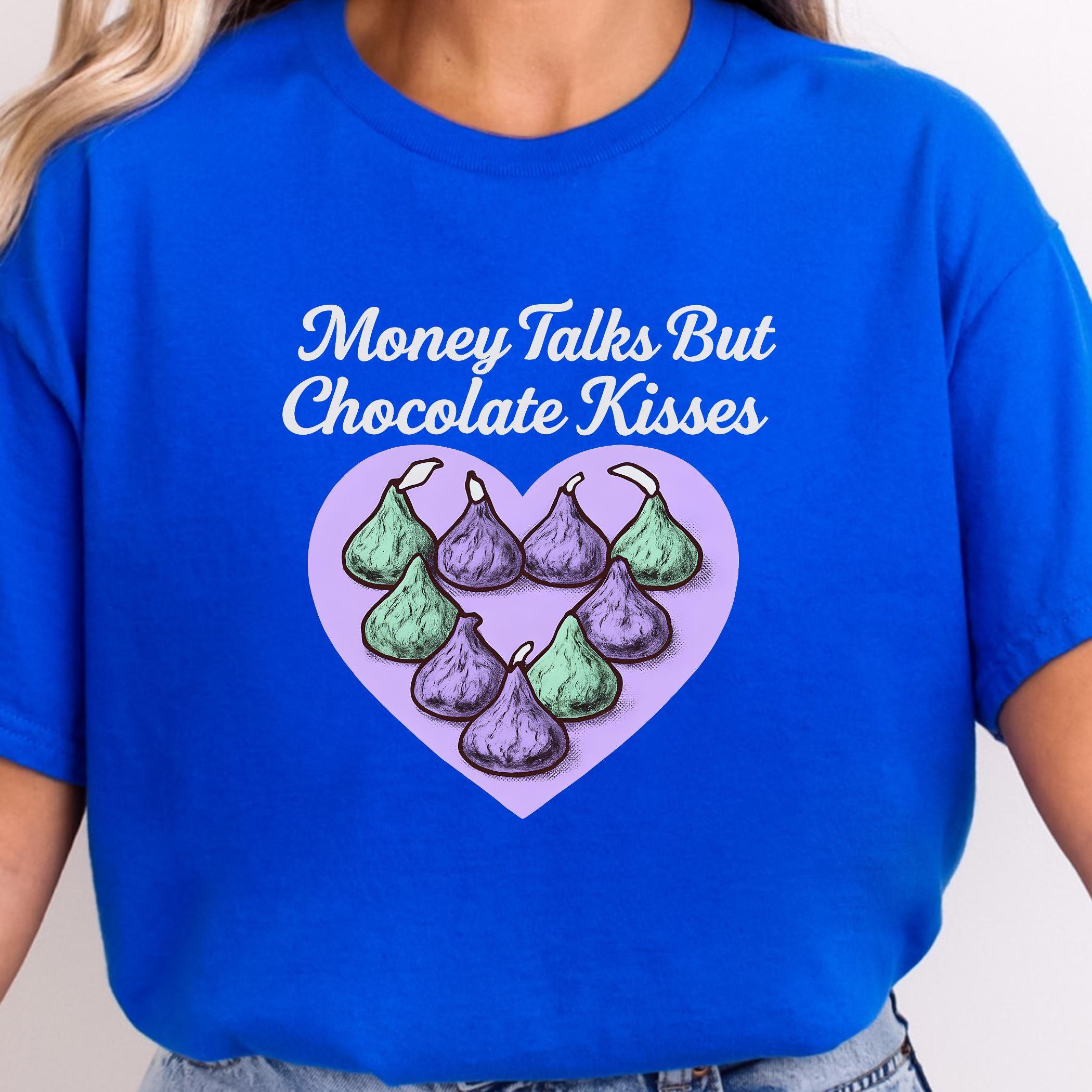 Retro Chocolate Kisses Pun T-shirt: Money Talks but Chocolate