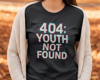 Camiseta juvenil "Glitch Cyberpunk 404 Not Found" / Camiseta divertida con mensaje de error para nerds, geeks y programadores / Camiseta de ciencia